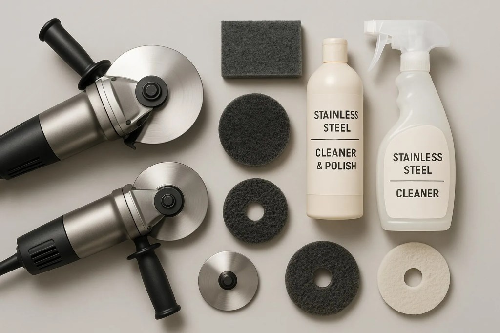 Pulidoras, discos abrasivos y productos de limpieza para acero inoxidable